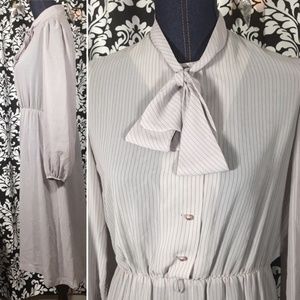 Vintage Dresses - Vintage Semi-Sheer Vertical Stripe Secretary Dress Vintage Dresses - Vintage Semi-Sheer Vertical Stripe Secretary Dress